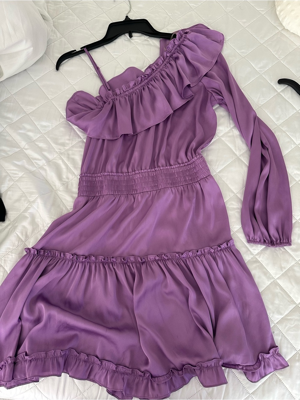Bar III Lavender One-Shoulder Ruffle Dress